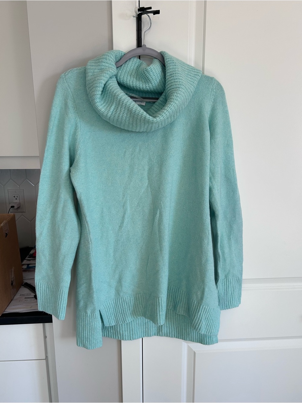 NWT Reitmans Teal Blue Cowl Neck Knit Tunic Sweater Cozy LS Pullover Layering
